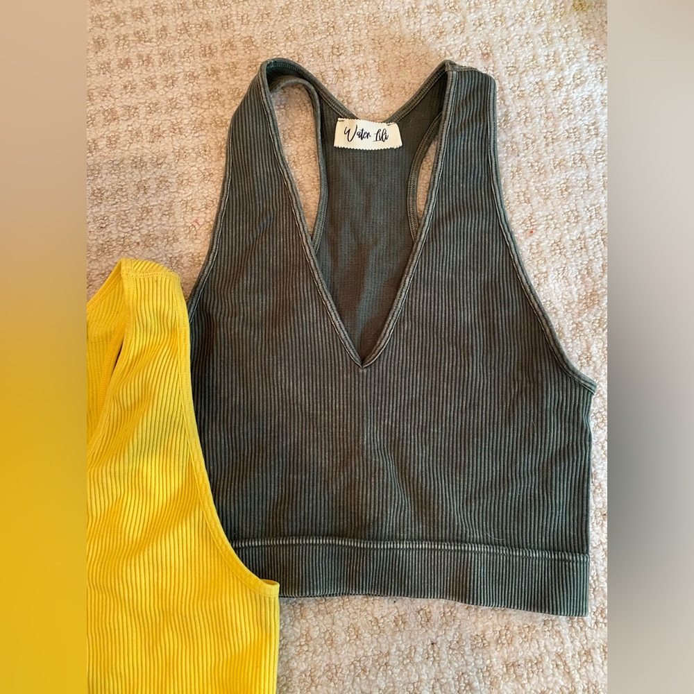 Two Ribbed V Neck Tank Top/Bra - Picture 3 of 4